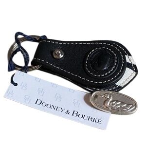 Key Fob Dooney & Bourke, Black Leather, Zebra Print & Silver Metal Duck Charm